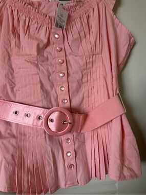 Women's Pink Sleeveless Pleated Tank with Belt